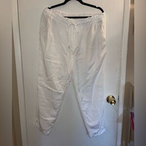 Women’s White Elastic waist pull on Drawstring Straight Leg Pants Size L LOFT